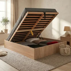 Weber Industries Lit coffre BILBAO 140x190 cm + sommier / Décor chêne blanchi