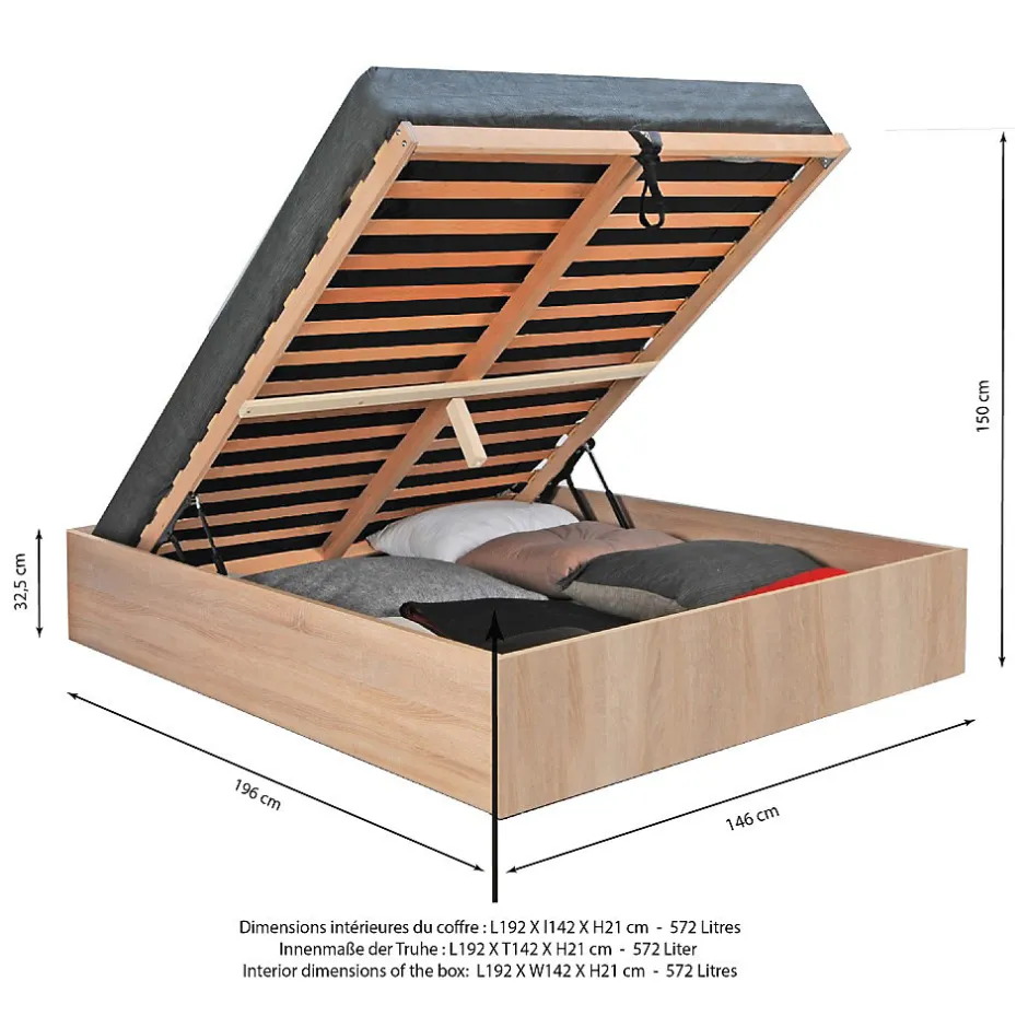 Weber Industries Lit coffre BILBAO 140x190 cm + sommier / Décor chêne blanchi