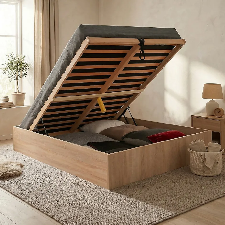 Weber Industries Lit coffre BILBAO 160x200 cm + sommier / Décor chêne blanchi