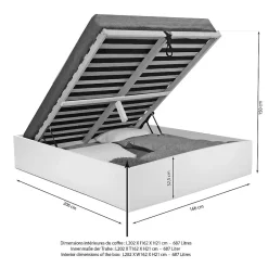 Weber Industries Lit coffre BILBAO 160x200 cm + sommier / Décor chêne blanchi