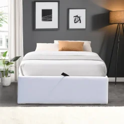 King Of Dreams Lit coffre blanc - 100x200 cm - 12 lattes - montage rapide - revetement facile d'entretien - - style moderne