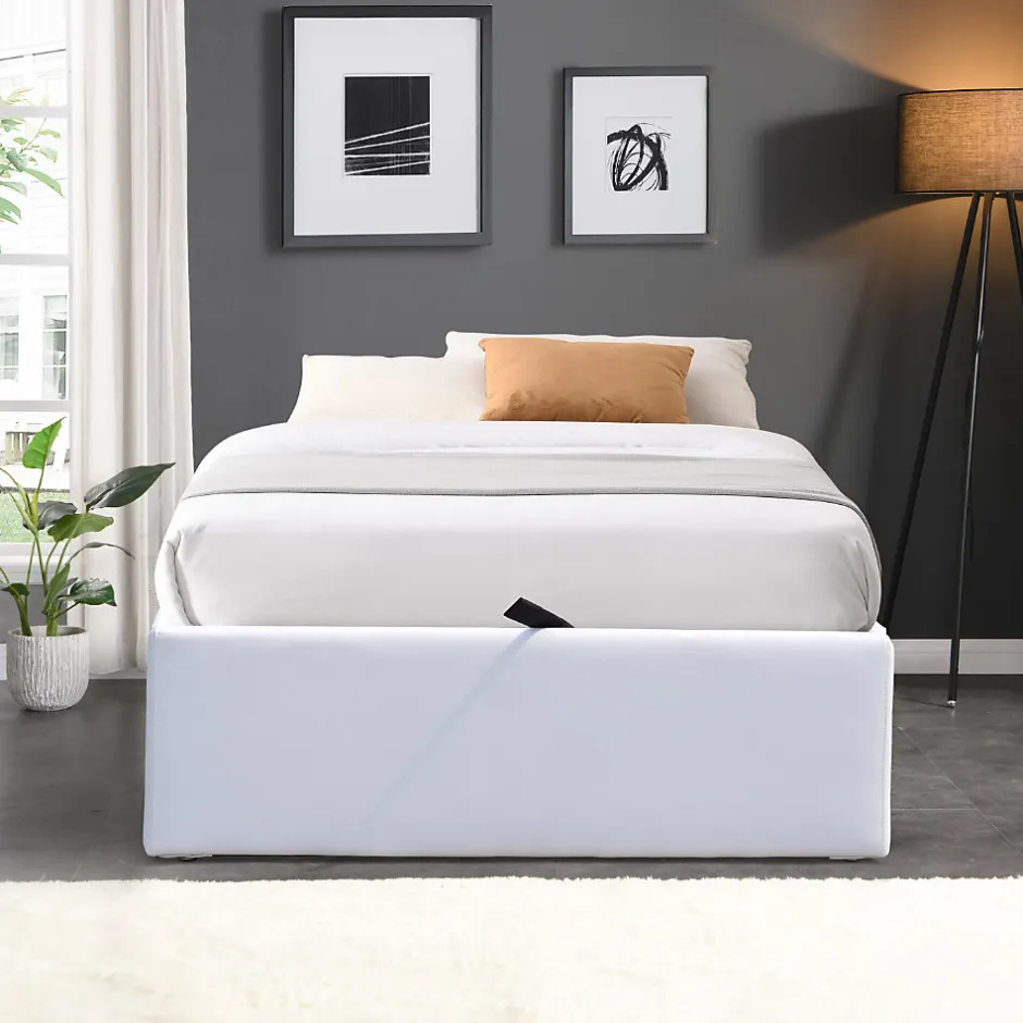 King Of Dreams Lit coffre blanc - 100x200 cm - 12 lattes - montage rapide - revetement facile d'entretien - - style moderne