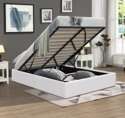 King Of Dreams Lit coffre blanc Loris - 140x190 cm - avec pieds - matelas 2x12 lattes - facile entretien - confort optimal - style moderne - Online