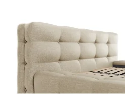 Vente-unique Lit coffre capitonné 140 x 190 cm - Tissu chiné - Beige + Matelas - LERUCO