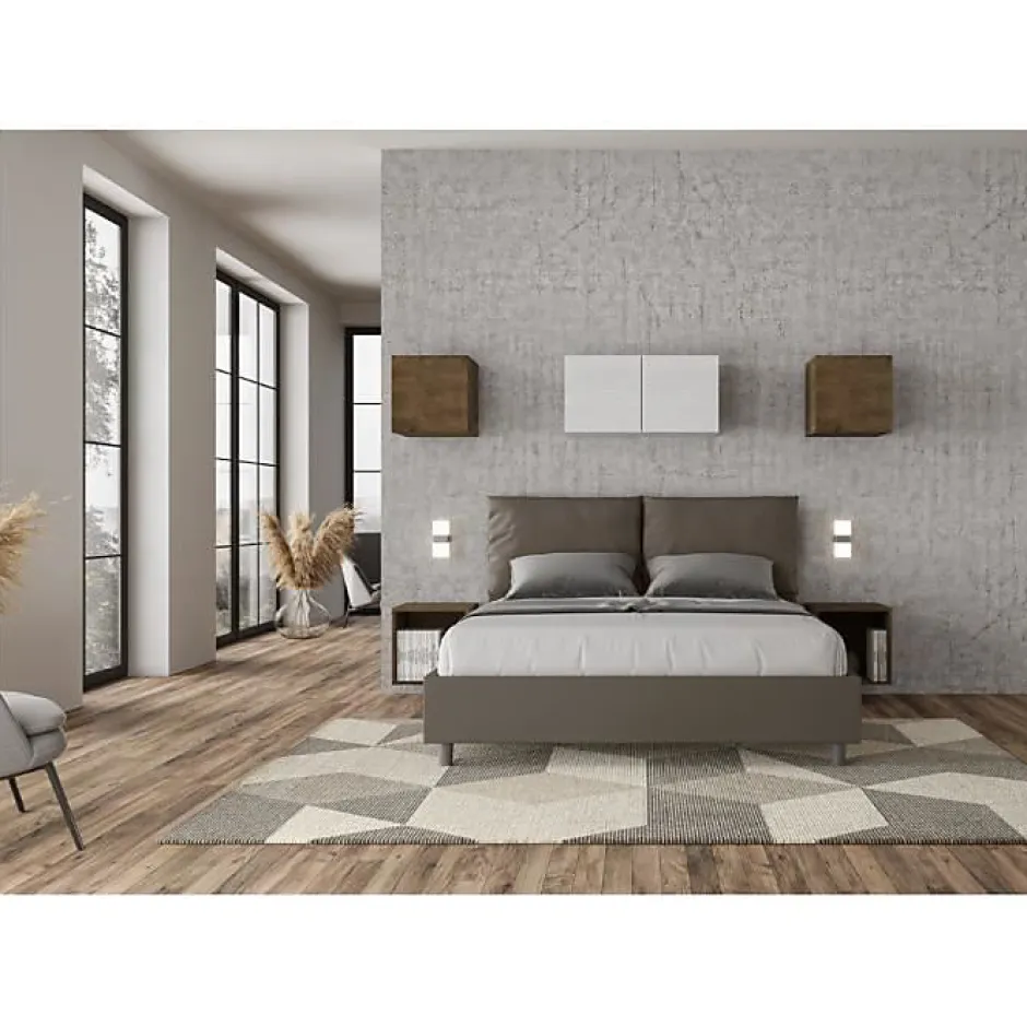 Ityhome Lit coffre capitonné Antea 160x210 simili cuir cappuccino New
