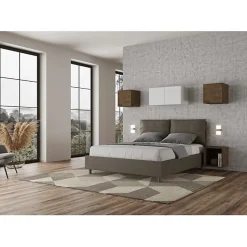 Ityhome Lit coffre capitonné Antea 160x210 simili cuir cappuccino New