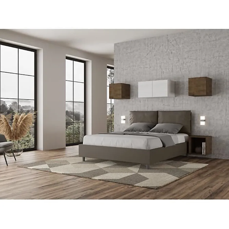 Ityhome Lit coffre capitonné Antea 160x210 simili cuir cappuccino New