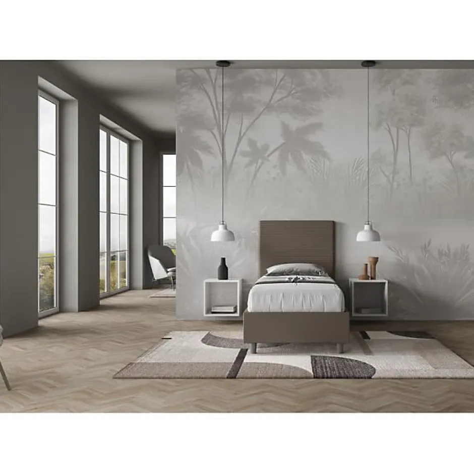 Ityhome Lit coffre capitonné Focus simili cuir cappuccino 80x190