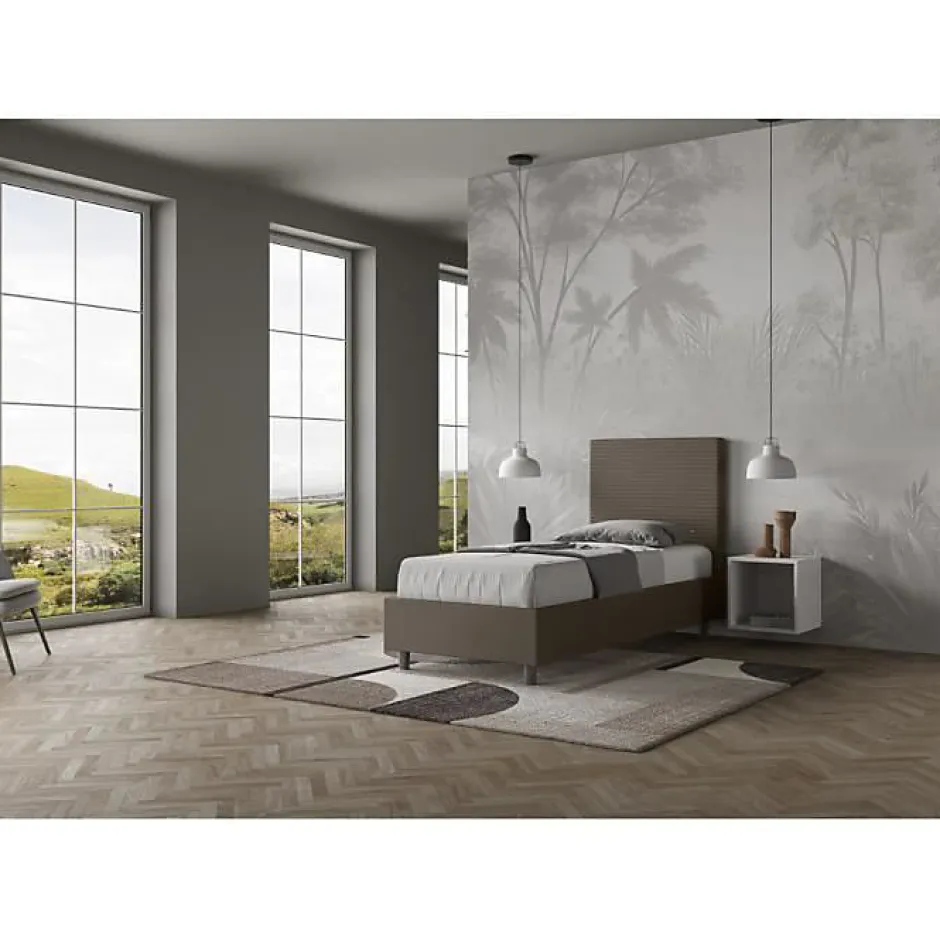 Ityhome Lit coffre capitonné Focus simili cuir cappuccino 80x190