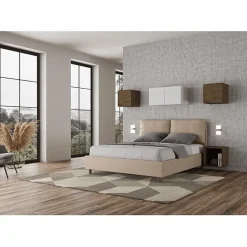 Ityhome Lit coffre capitonné simili cuir gris tourterelle Antea 160x200 Discount