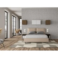 Ityhome Lit coffre capitonné simili cuir gris tourterelle Antea 160x200 Discount