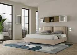 Ityhome Lit coffre capitonné simili cuir gris tourterelle Antea 180x200