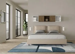 Ityhome Lit coffre capitonné simili cuir gris tourterelle Antea 180x200