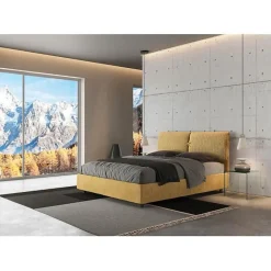 Ityhome Lit coffre capitonné 160x200 Aragona 3 tissu Mados jaune