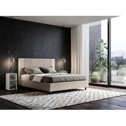 Ityhome Lit coffre capitonné 160x210 Goya simili cuir gris tourterelle Best