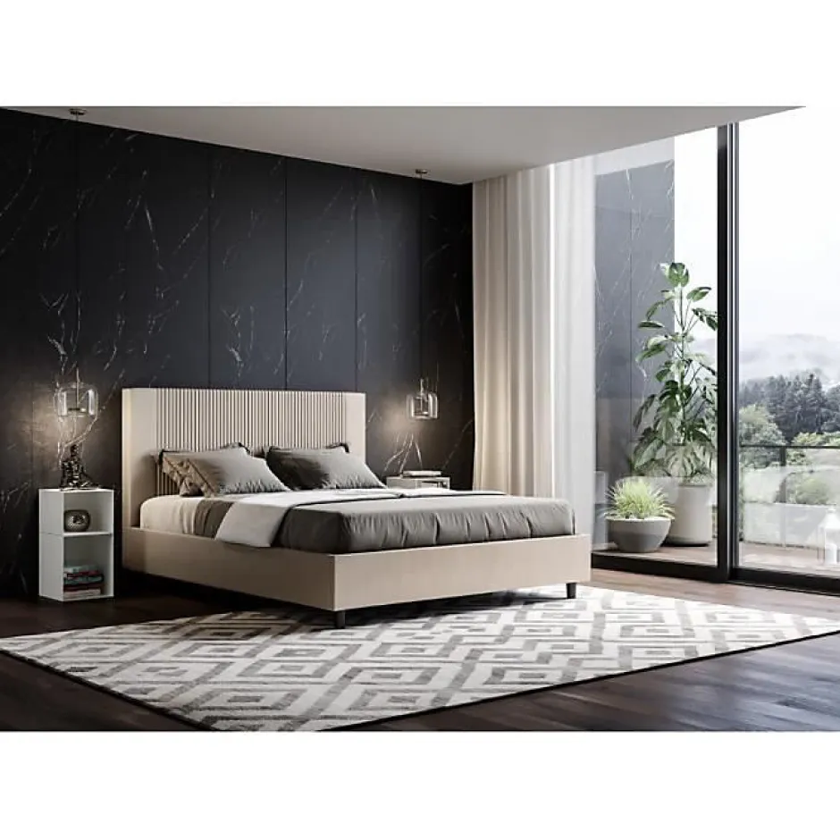 Ityhome Lit coffre capitonné 160x210 Goya simili cuir gris tourterelle Best
