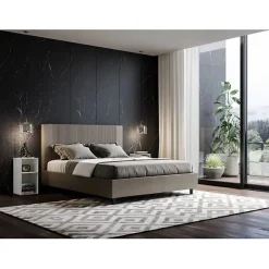 Ityhome Lit coffre capitonné 160x200 Goya cappuccino simili cuir