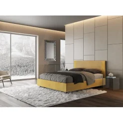 Ityhome Lit coffre capitonné 160x200 Labirinto 06 tissu Rosal jaune Clearance