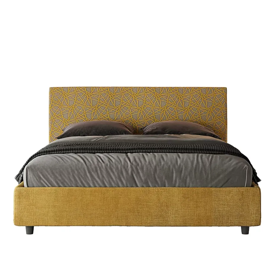 Ityhome Lit coffre capitonné 160x200 tissu Era 06 jaune Arla Sale