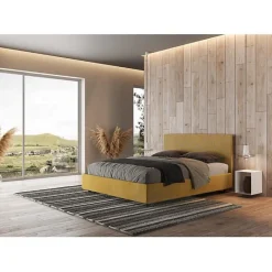 Ityhome Lit coffre capitonné 160x200 tissu Era 06 jaune Arla Sale