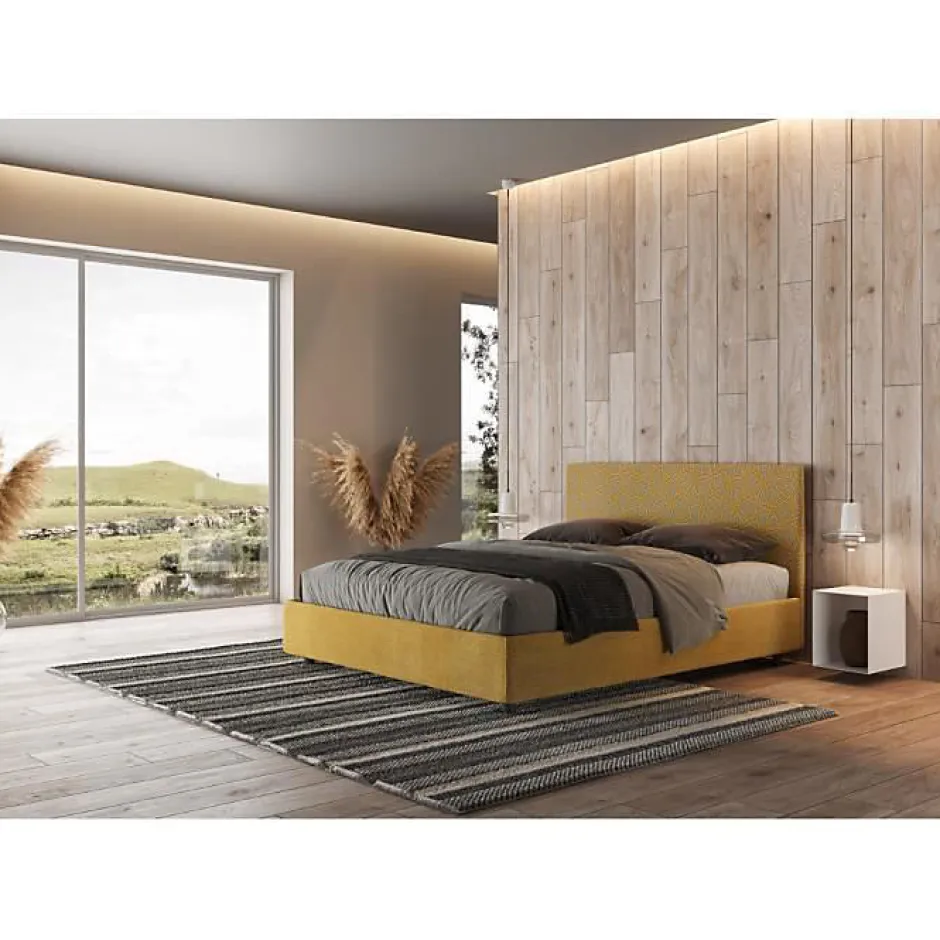 Ityhome Lit coffre capitonné 160x200 tissu Era 06 jaune Arla Sale