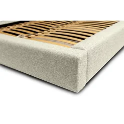 Meublorama Lit coffre CERVIN Taupe sablé bouclé 180x200 cm Sommier relevable Design haut de gamme Discount