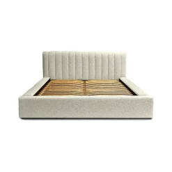 Meublorama Lit coffre CERVIN Taupe sablé bouclé 180x200 cm Sommier relevable Design haut de gamme Discount