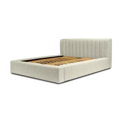 Meublorama Lit coffre CERVIN Taupe sablé bouclé 180x200 cm Sommier relevable Design haut de gamme Discount