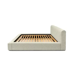 Meublorama Lit coffre CERVIN Taupe sablé bouclé 180x200 cm Sommier relevable Design haut de gamme Discount