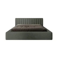 Meublorama Lit coffre CERVIN Velours doux Sauge Nocturne 180x200 cm Sommier relevable Design élégant Outlet