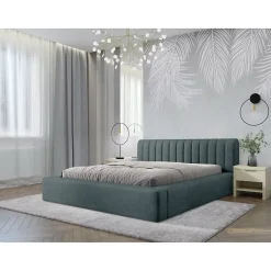 Meublorama Lit coffre CERVIN Velours doux Nuit émeraude 140x200 cm Sommier relevable Design élégant Online