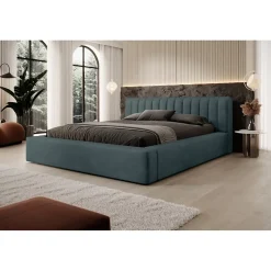 Meublorama Lit coffre CERVIN Velours doux Nuit émeraude 140x200 cm Sommier relevable Design élégant Online