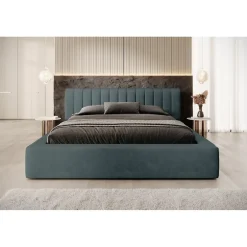 Meublorama Lit coffre CERVIN Velours doux Nuit émeraude 140x200 cm Sommier relevable Design élégant Online
