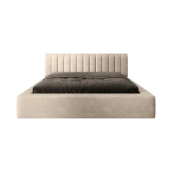 Meublorama Lit coffre CERVIN Velours doux Nude Sablé 180x200 cm Sommier relevable Design élégant