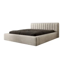 Meublorama Lit coffre CERVIN Velours doux Lin naturel 180x200 cm Sommier relevable Design élégant