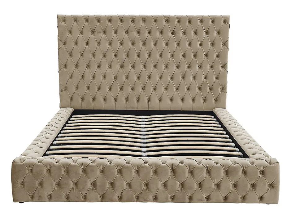Vente-unique Lit coffre chesterfield 160 x 200 cm - Velours - Taupe + Matelas - DULENI Clearance