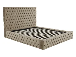 Vente-unique Lit coffre chesterfield 160 x 200 cm - Velours - Taupe + Matelas - DULENI Clearance
