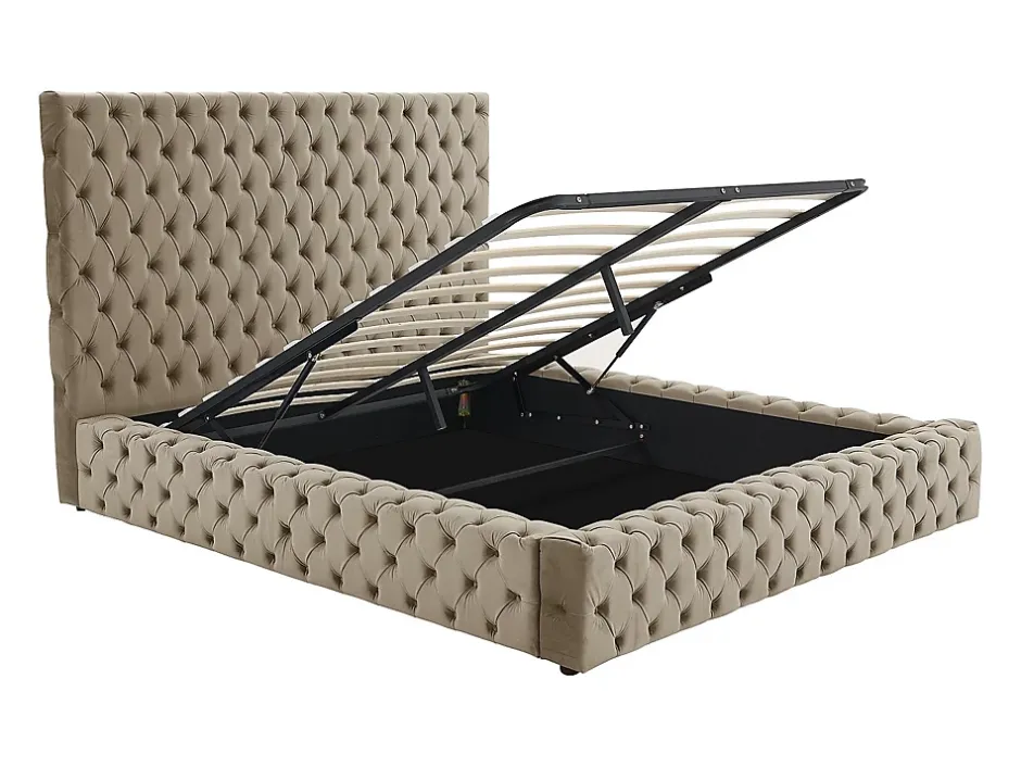 Vente-unique Lit coffre chesterfield 160 x 200 cm - Velours - Taupe + Matelas - DULENI Clearance