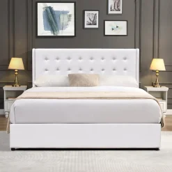 Nuits D'Or Lit coffre dehoussable blanc 120x190 cm - avec tete de lit capitonnee - 12 lattes - - entretien facile - lit de rangement Outlet