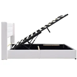 Nuits D'Or Lit coffre dehoussable blanc 120x190 cm - avec tete de lit capitonnee - 12 lattes - - entretien facile - lit de rangement Outlet