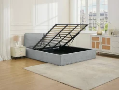 Vente-unique Lit coffre déhoussable 180 x 200 cm - Tissu - Gris clair + Matelas - TENESE Sale