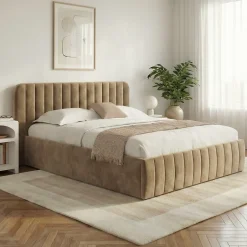 IDMarket Lit coffre double ALBA avec tête de lit et sommier 140 x 190 cm velours taupe