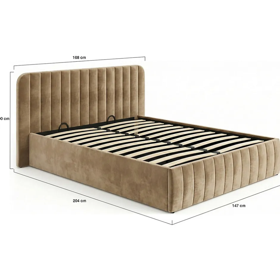 IDMarket Lit coffre double ALBA avec tête de lit et sommier 140 x 190 cm velours taupe