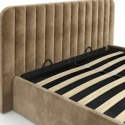 IDMarket Lit coffre double ALBA avec tête de lit et sommier 140 x 190 cm velours taupe