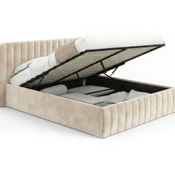 IDMarket Lit coffre double ALBA avec tête de lit et sommier 140 x 190 cm velours beige