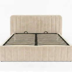 IDMarket Lit coffre double ALBA avec tête de lit et sommier 140 x 190 cm velours beige