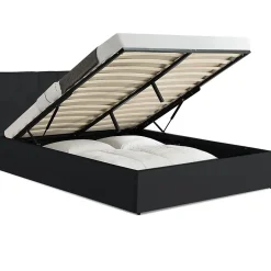 IDMarket Lit coffre double AUSTIN avec tête de lit et sommier 140 x 190 cm PVC noir Discount