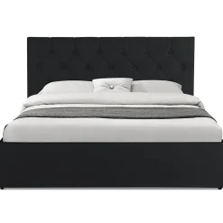 IDMarket Lit coffre double AUSTIN avec tête de lit et sommier 140 x 190 cm PVC noir Discount