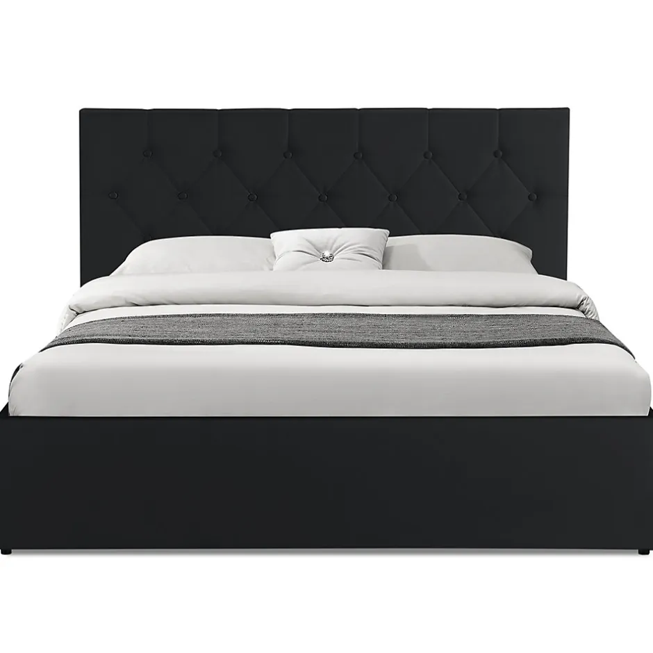 IDMarket Lit coffre double AUSTIN avec tête de lit et sommier 140 x 190 cm PVC noir Discount