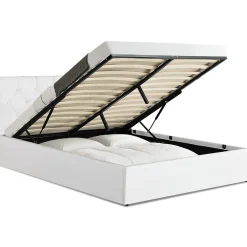 IDMarket Lit coffre double AUSTIN avec tête de lit et sommier 140 x 190 cm PVC blanc